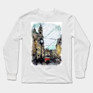 Prague City Streets Travel Poster Series watercolor ink edition 05 Long Sleeve T-Shirt